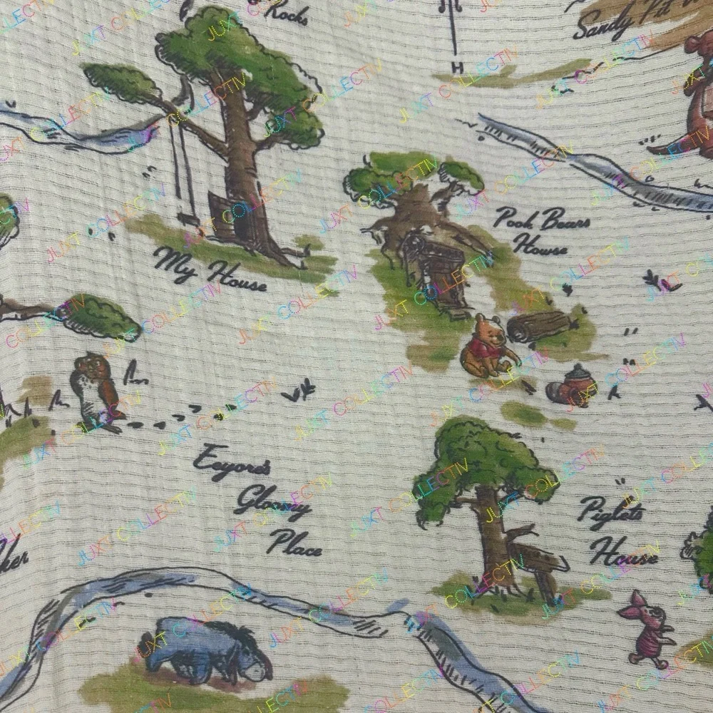 Disneyland Winnie the Pooh Hundred Acre Wood Map Cream Cotton Throw Blanket